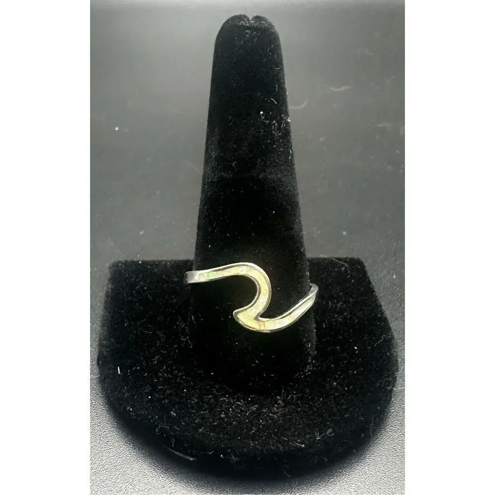 White Opal 925 Sterling Silver Wave Ring 12”